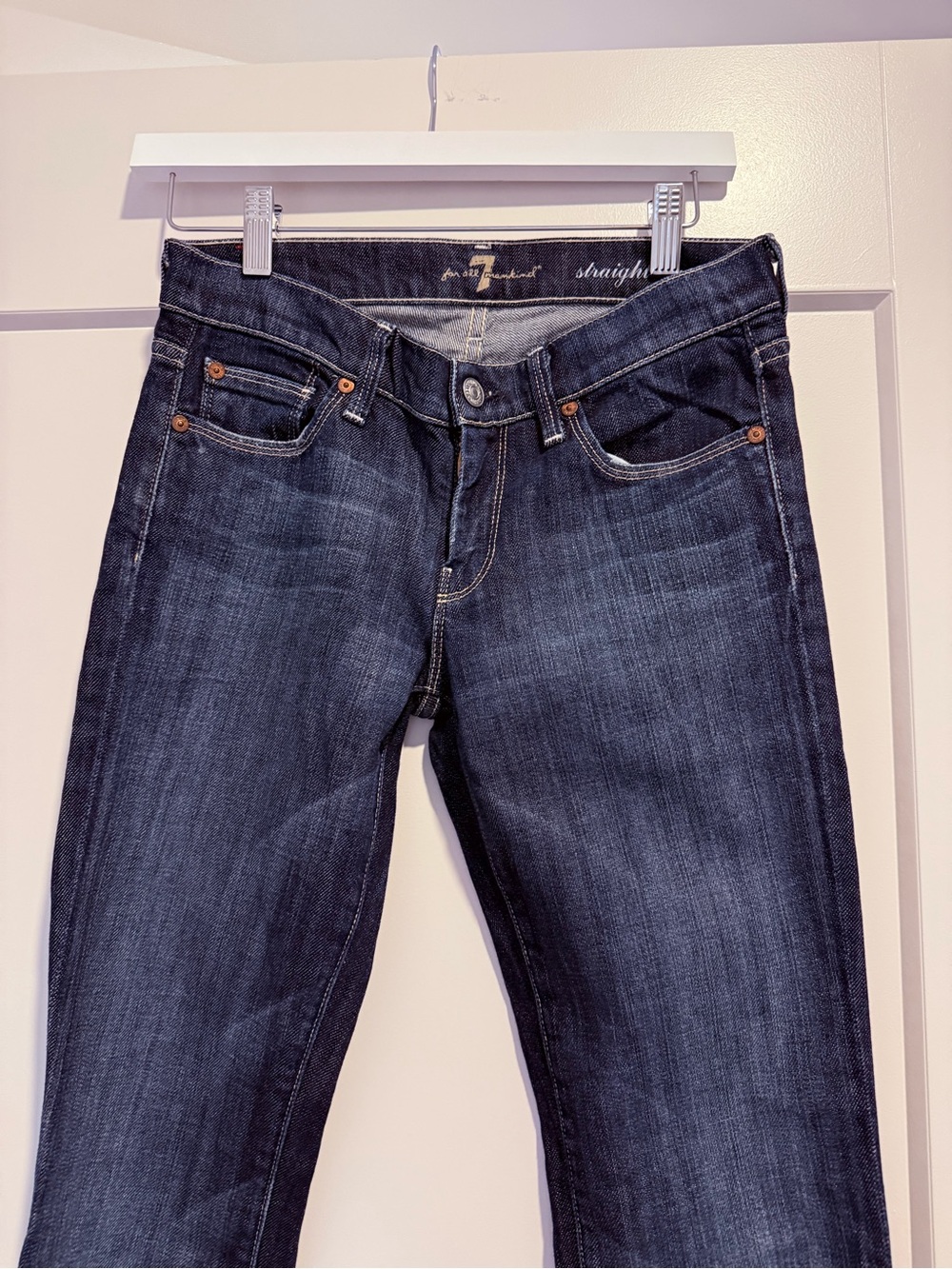 7 For All Mankind Women's Straight Leg Dark Blue Jeans